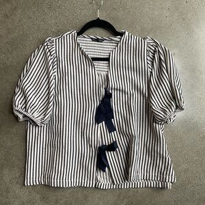 Zara Navy and White Striped Blouse